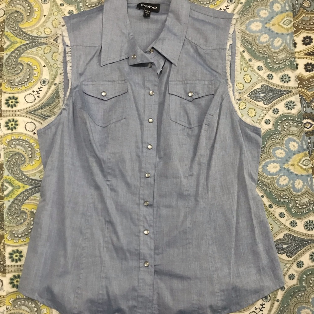 Button up jean sleeveless shirt